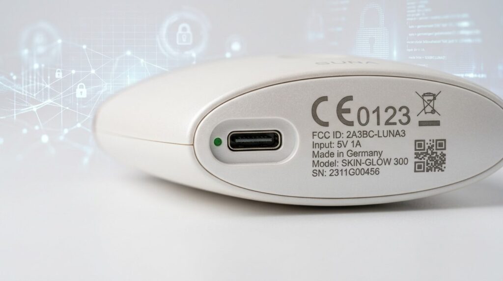 Close-up detail shot of a smart beauty devices connectivity