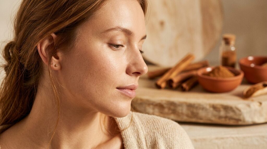 High-quality beauty ingredient shot: Womans glowing complex