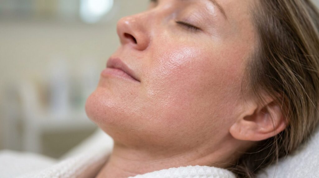 Close-up macro photography of a womans glowing skin texture