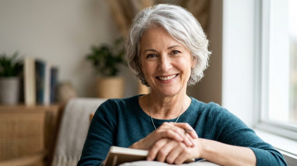 Close-up portrait of a caring, mature woman (therapist or co